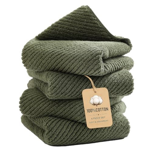 Olive Green 4-Piece Cotton Hand Towels - 16x30 Inches, Soft & Absorbent