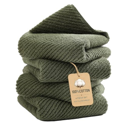 Olive Green 4-Piece Cotton Hand Towels - 16x30 Inches, Soft & Absorbent