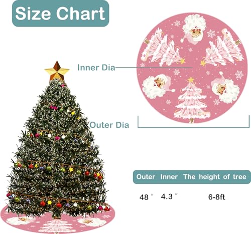 Pink Christmas Tree Skirt 48 Inch Festive Holiday Decor for Indoor & Outdoor Use