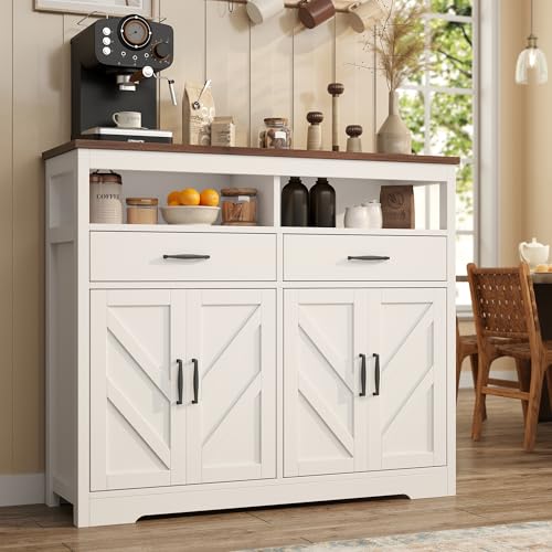Knoworld White Farmhouse Sideboard Buffet Cabinet with Storage & Shelves - 47"