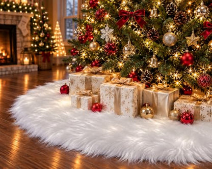 Nackiy White Christmas Tree Skirt 48 Inch Faux Fur Holiday Decor