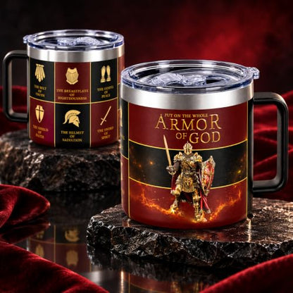 Armor of God Christian Tumbler for Men - 14oz Religious Gift, Pastor Appreciation, Christmas & Birthday Present - Variation of Armor God