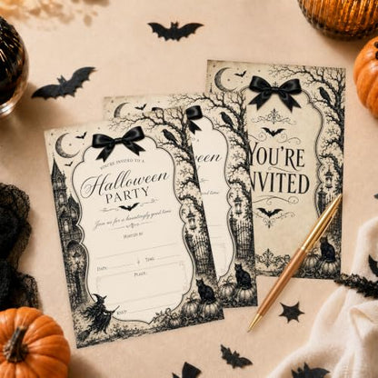 Vintage Gothic Halloween Party Invitations with Envelopes - Dark Victorian