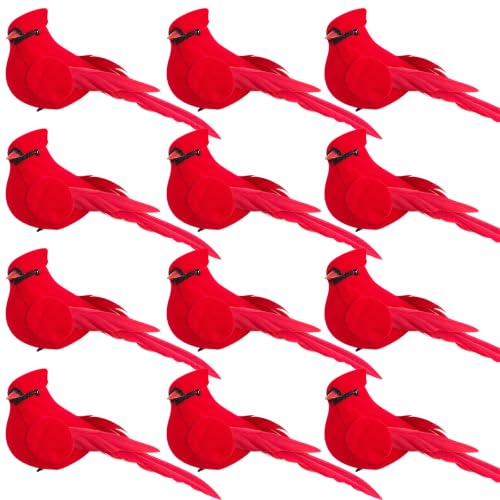 12 Pcs Red Cardinal Bird Ornaments for Christmas Wreaths & Holiday Decor