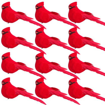 12 Pcs Red Cardinal Bird Ornaments for Christmas Wreaths & Holiday Decor
