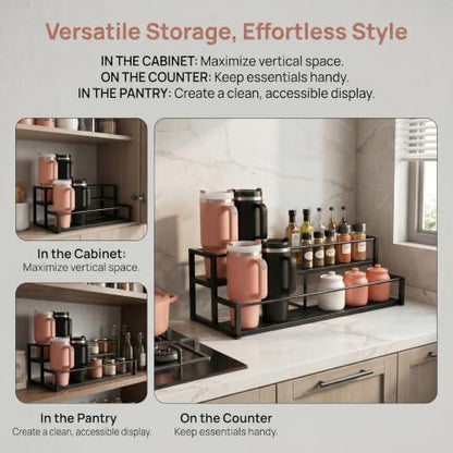 Black Expandable Coffee Syrup Organizer 2-Tier Cup & Tumbler Holder