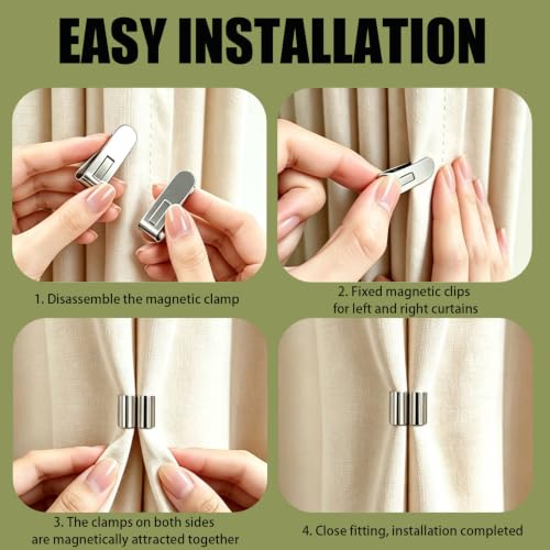Magnetic Curtain Clips 8 Pairs for Holding Curtains Closed - No Drill