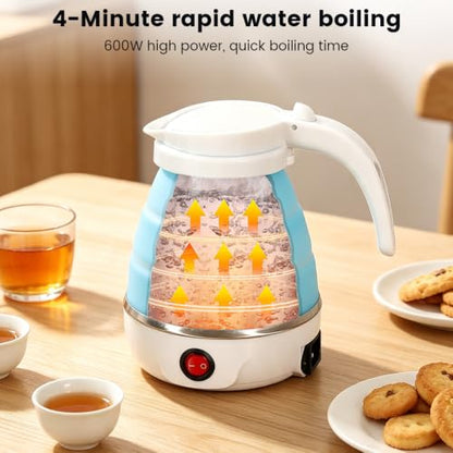 Foldable Electric Travel Kettle 600ml - Food Grade Silicone, Auto Shut-Off