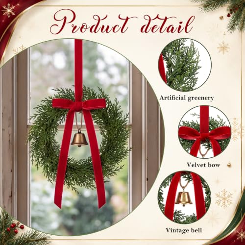 Mini Christmas Wreaths with Ribbon & Bell - 6 Inch Burgundy Set