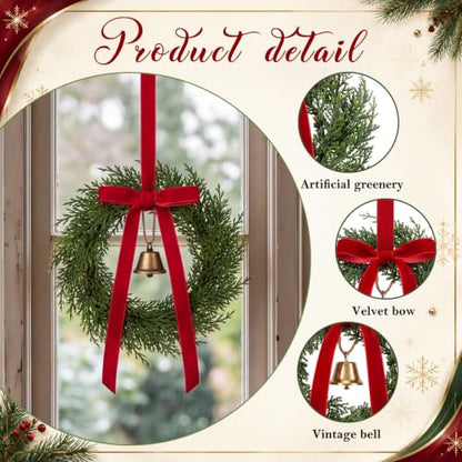 Mini Christmas Wreaths with Ribbon & Bell - 6 Inch Burgundy Set