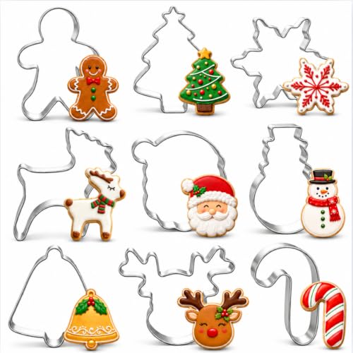9-Piece Stainless Steel Christmas Cookie Cutter Set for Baking & Decorations