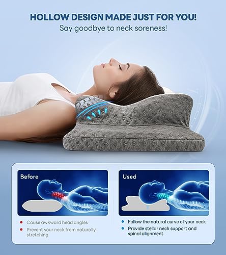 No More Aches Neck Pillow - Cloud Grey, Adjustable Cervical Memory Foam Support
