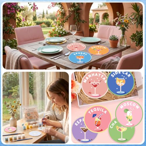 Cocktail Paint by Numbers Coaster Kit with Holder - 4x4in (10x10cm) - 8pcs