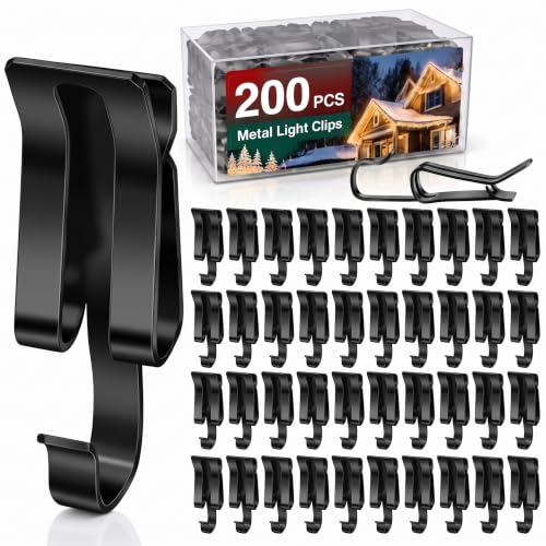 200 Pcs Christmas String Light Hanger Hooks for Gutter & Outdoor Decorations - Heavy Duty Metal Clips