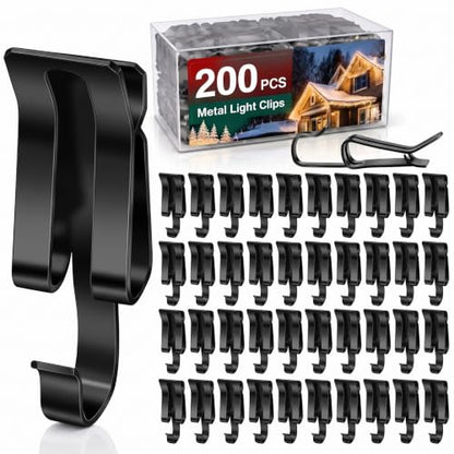 200 Pcs Christmas String Light Hanger Hooks for Gutter & Outdoor Decorations - Heavy Duty Metal Clips