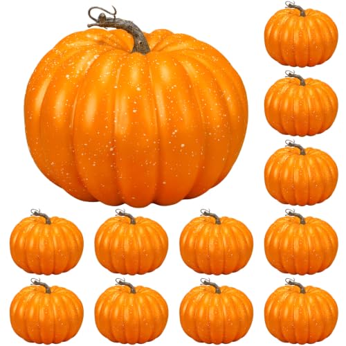 12 Pieces Large Faux Pumpkins for Fall Porch Decor - Orange, 8 Inch