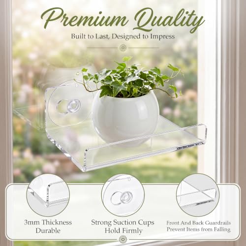 Clear Acrylic Window Plant Shelves - 2 Pack, Suction Cup Floating Ledge for Herbs & Microgreens