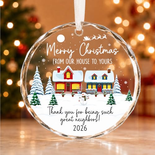 Neighbors Christmas Ornament - Thank You Neighbors Gift for Tree and Home - Heart-Shaped Glass Keepsake - Variation of Neighbors Christmas