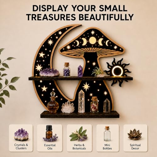 Moon Mushroom Decor LED Display Shelf with Light - 30x30cm
