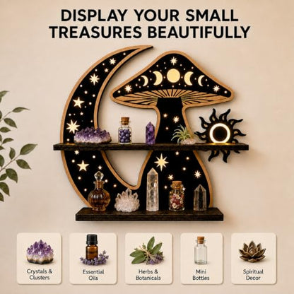 Moon Mushroom Decor LED Display Shelf with Light - 30x30cm