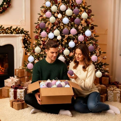 Velvet Christmas Balls 30 Pcs Flocked Holiday Ornaments - Pink Purple Variation