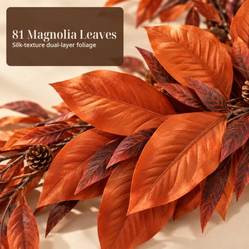 9 Ft Fall Garland for Mantel and Decor - Artificial Autumn Leaves