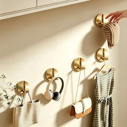 Brushed Gold Foldable Shower Towel Coat Hooks 2PCS Heavy Duty Wall Mount
