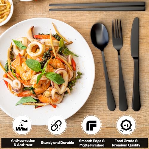 28-Piece Stainless Steel Flatware Set for 4 with Matte Finish - Black and Silverware