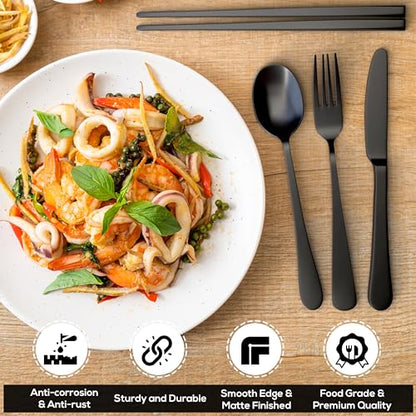 28-Piece Stainless Steel Flatware Set for 4 with Matte Finish - Black and Silverware