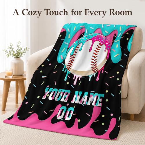 Personalized Baseball Drip Blanket for Boys Kids Teens Charcoal