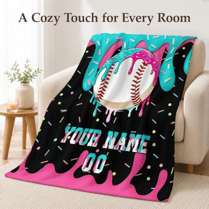 Personalized Baseball Drip Blanket for Boys Kids Teens Charcoal