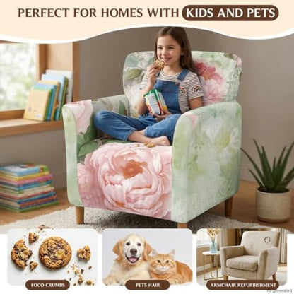 Pink Peony Bloom Stretch Armchair Slipcover for Living Room Furniture