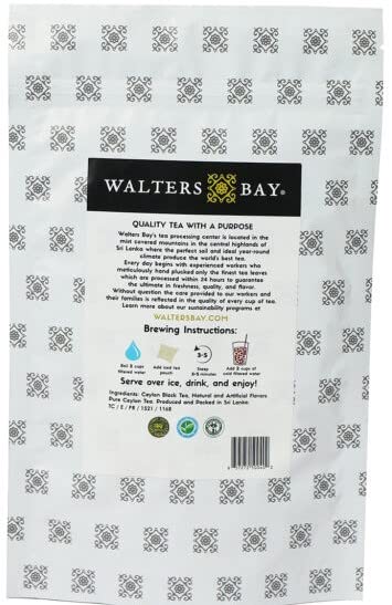 Walters Bay Coconut Iced Tea - 12 Quart-Sized Tea Bags, Ceylon Tea, 100% Hand Plucked, Black Tea, Unsweetened, Tropical Coconut Flavor