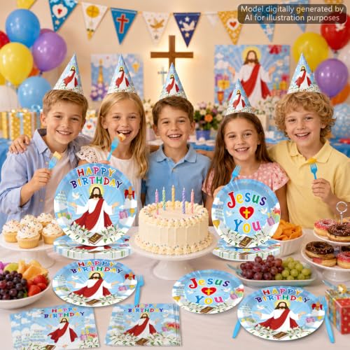 96Pcs Christian Jesus Birthday Party Tableware Set - Plates, Napkins, Forks