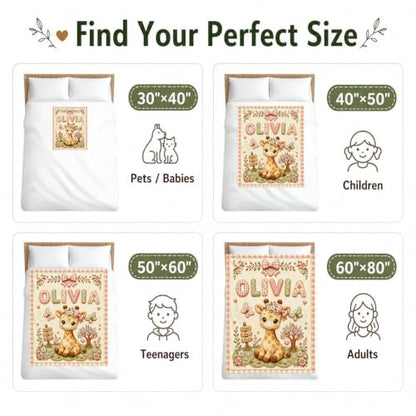 Personalized Baby Blanket with Name - Giraffe Design, Soft Plush, Custom Size