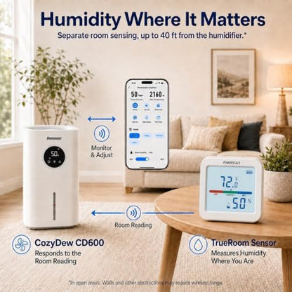 Smart Evaporative Humidifier with Separate Humidity Sensor 6L