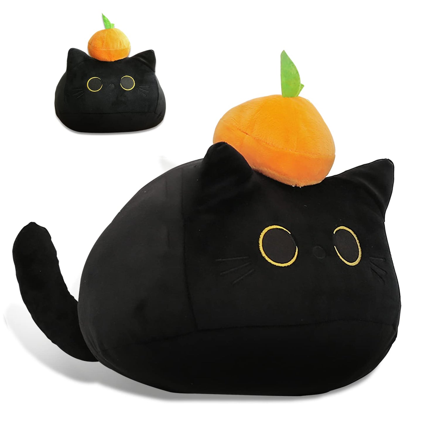 SteasMotai Black Cat Plush Toys Pillow,3D cat Shaped Stuffed Cute Animal Toy Pillow Cushion,Soft Kawaii Black cat Plush Doll cat Plush Toys Stuffed Animals Plush Toys (OE 15.7in Black)