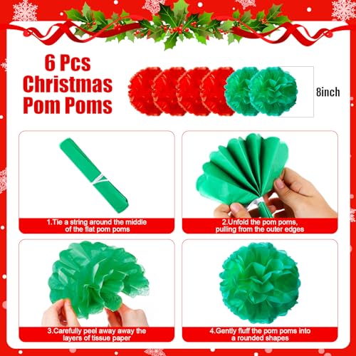 Christmas Candy Hanging Decorations Set - Red & Green, 21 Pcs with Fans, Pom Poms & Lanterns - Variation of Candy