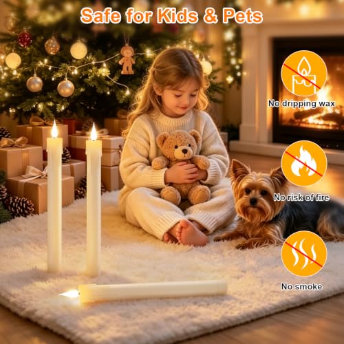 Ivory Rechargeable Flameless Taper Candles Set of 6 with Remote