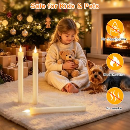 Ivory Rechargeable Flameless Taper Candles Set of 6 with Remote