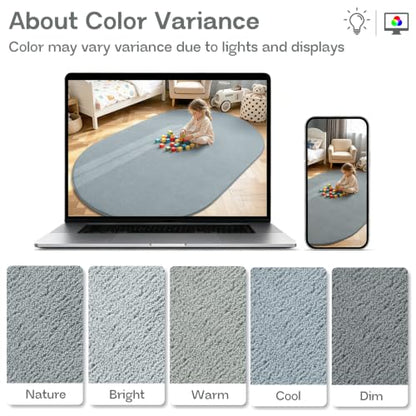 LOCHAS Oval Bedroom Rug 2.6x5.3 Feet Washable Grey Non-Slip Rug for Bedroom