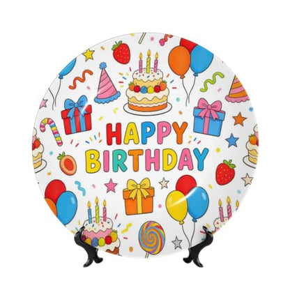 Happy Birthday Decorative Ceramic Plate with Stand - 6 Inch Wall or Table Display