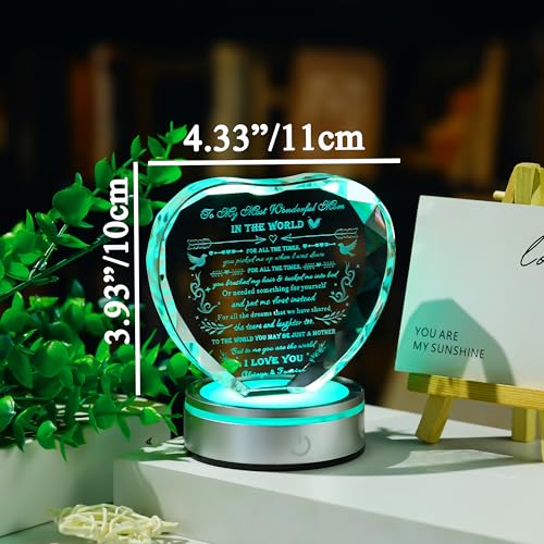 Wonderful Mom Night Light Crystal Engraved Heart World with Colorful LED Base
