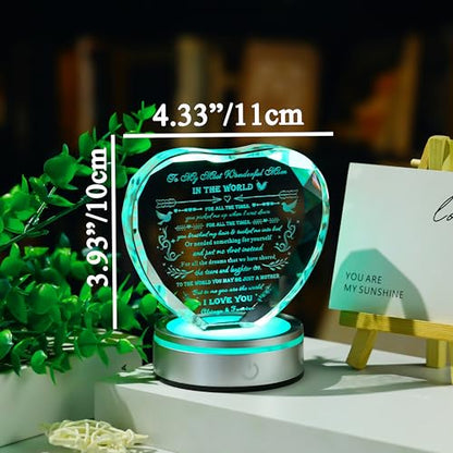 Wonderful Mom Night Light Crystal Engraved Heart World with Colorful LED Base