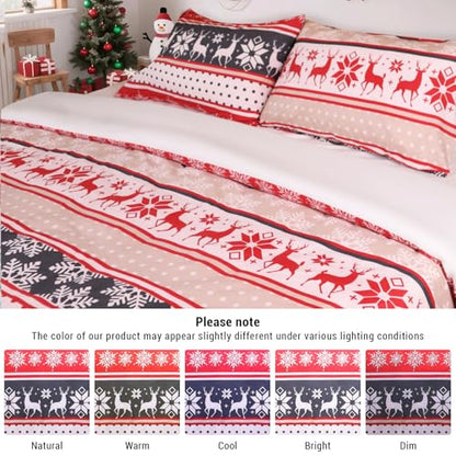 Christmas Stripe Polyester Duvet Cover Set Queen Size - Lightweight Breathable Bedding