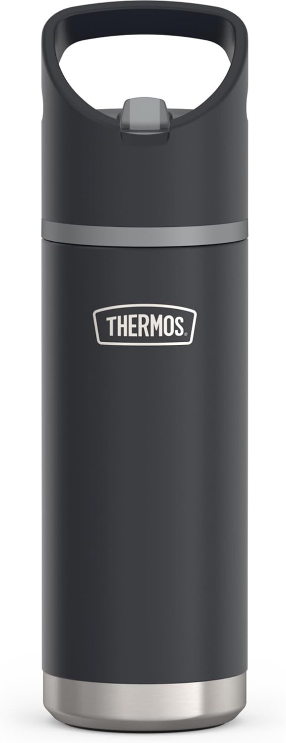 Thermos Stainless Steel Water Bottle - Flip Straw Design, 20 Ounces, Granite Color