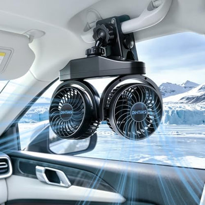 6000mAh Dual Head Car Fan with 360° Adjustable Clip - Back Seat Cooling (Variation 1)
