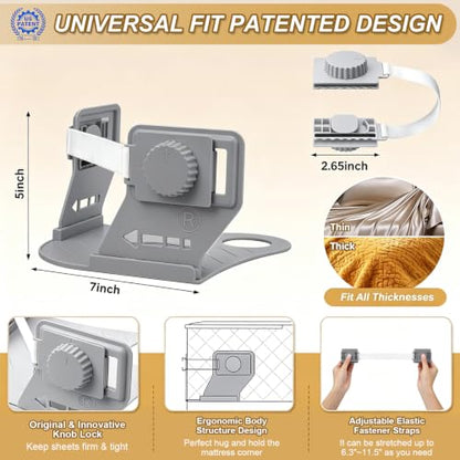 Bed Sheet Holders for Corners - Gray, Secure Fit & Easy to Use