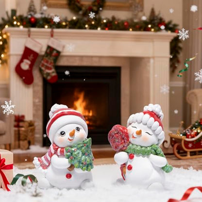 Hodao Christmas Snowman Figurines Set of 2 - Resin Holiday Home Decor