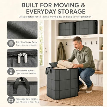 Large Capacity Foldable Storage Bags - Heavy Duty Moving & Closet Organizer, 3 Pack